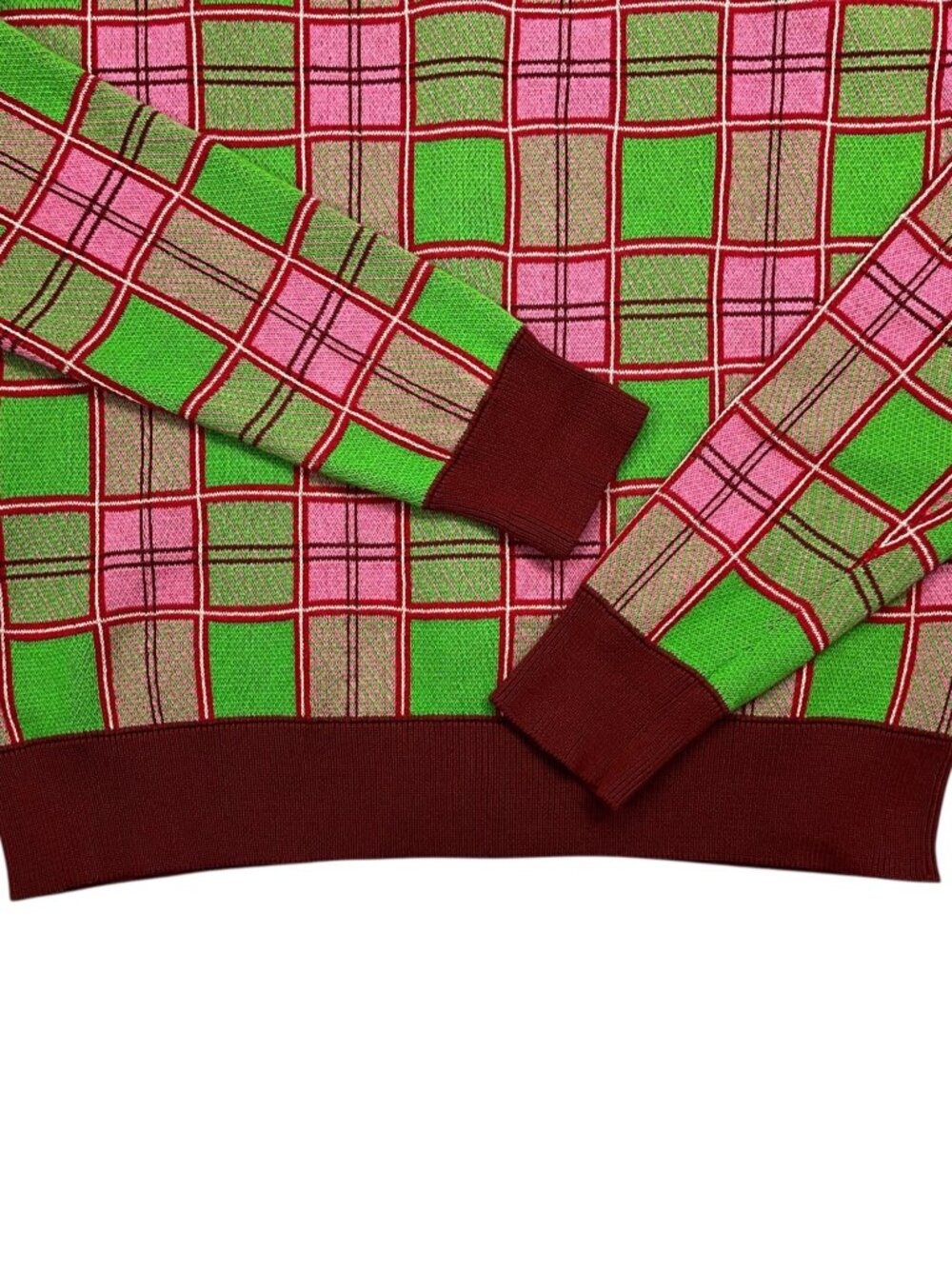 Molly Goddard Emma Cardigan Sweater M Pink Green Tartan Plaid Combed Cotton - Picture 13 of 16
